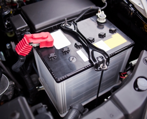 Battery installed near the V8 motor in SUV